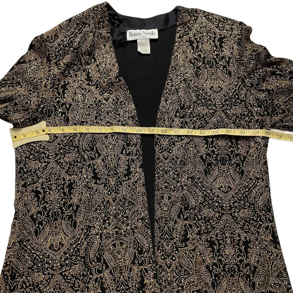 VINTAGE Elegant Black Gold Glitter Open Front Jacket Size Large Ronni Nicole - Picture 7 of 7